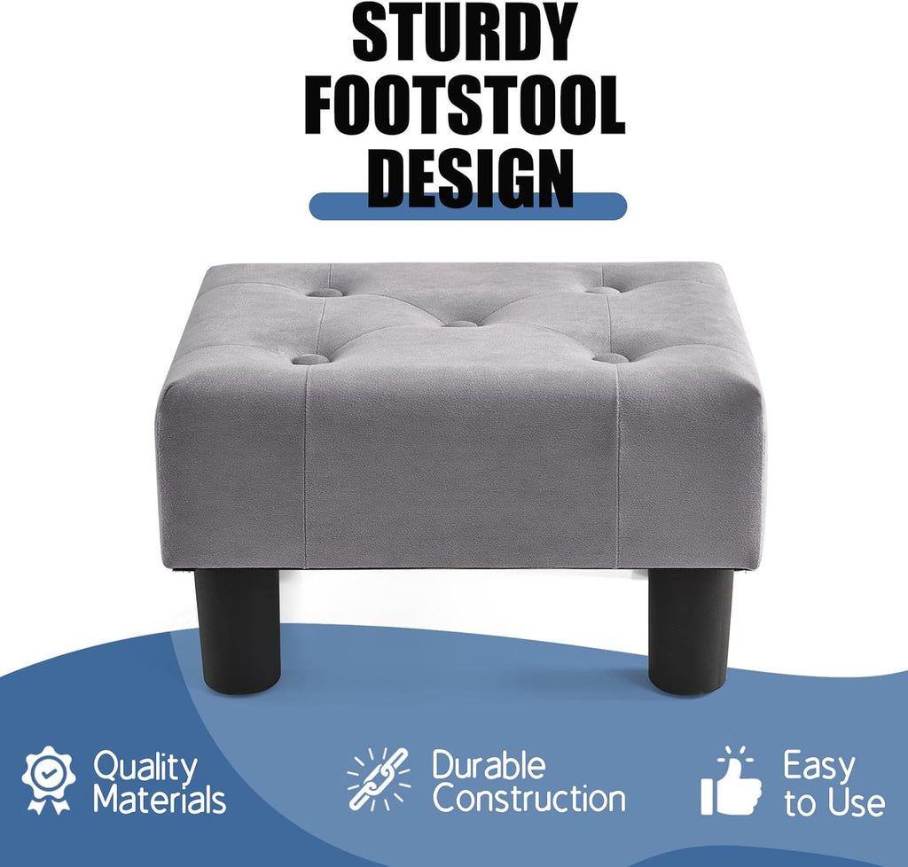 BRIAN & DANY Small Foot Stool, Velvet Foot Stools with Legs, Stable Small Footstool for Living Room, Harbor Mist Gray - Image 4