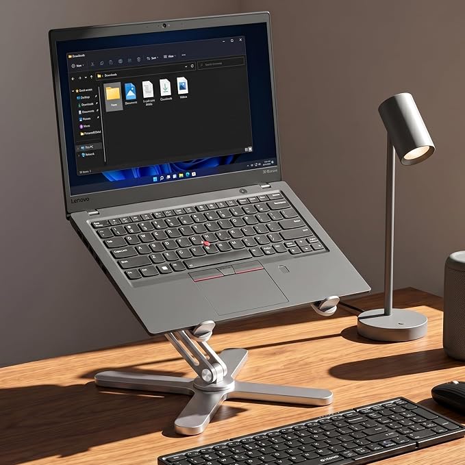 Model-X 2.0 Laptop Stand, Laptop Stand for Desk Adjustable Height | 360 Rotating Laptop Riser Aluminum Portable Foldable Computer Stand for MacBook Pro Air 10–17 in (Polar White) - Image 9
