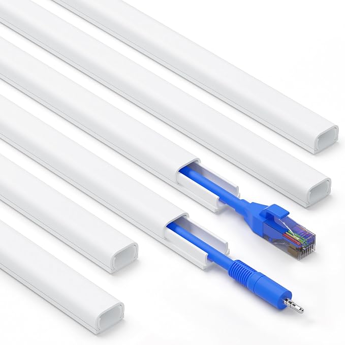 ZhiYo 85" Cord Cover for 1 Wire, Mini White Cord Hider Wall, 0.5"W x 0.3"H | Fits 1 Cat6 Cable, Ideal for Door Frame Corners, Low-Profile Design Blends In, 6 Pack (14.2" Each), Self-Adhesive, Paintable by ZhiYo