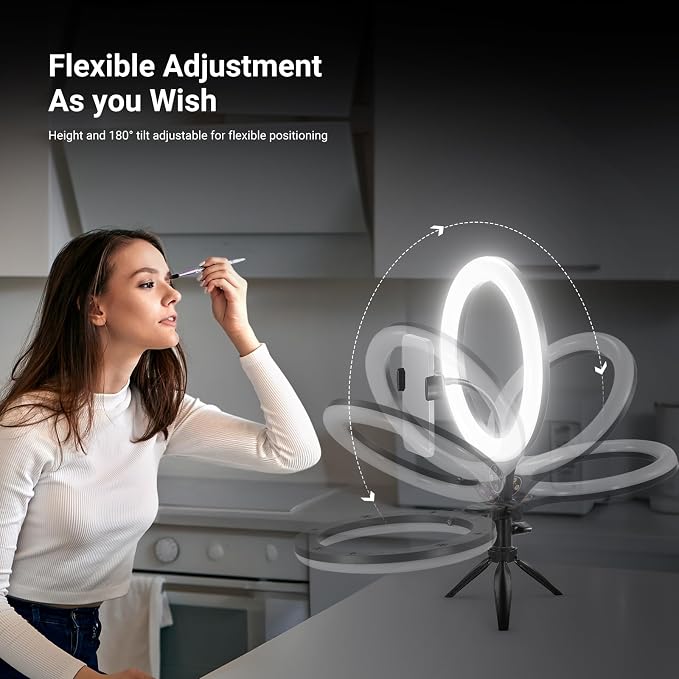 NEEWER Entry Level Version 10.5" Desk Ring Light w Tripod Stand/Phone Holder Compatible with iPhone, Timer/Remote, 10W CRI85+ LED Lighting for Selfie Makeup Streaming Recording Video Conference, N25 - Image 8