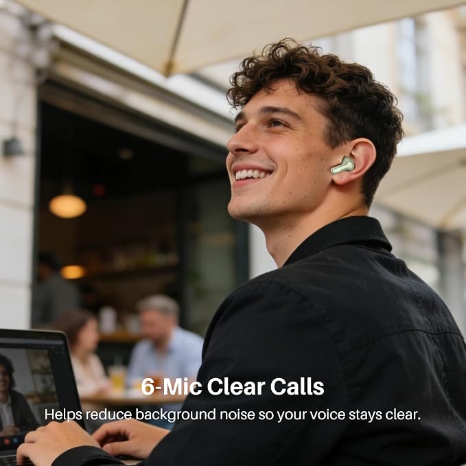 TOZO Hybrid Active Noise Cancelling in Ear Wireless Earbuds, 68H Playtime | 6 Mics AI Clear Calls, LED Display, 32 Preset EQs App, Bluetooth 5.3 Headphones, IPX8 Waterproof, Comfort Fit Ear Buds Green - Image 5