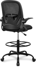 Drafting Chair Tall Office Chair with Flip-up Armrests Executive Ergonomic Computer Standing Desk Chair with Lumbar Support and Adjustable Footrest Ring (Black) by Primy