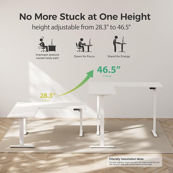 Agilestic L Shaped Electric Standing Desk Adjustable Height, 75 Inch, White | Electric Height Adjustable, Spacious Corner Desktop, Sturdy Steel Frame, Memory Presets, 176 lbs, Splice Board - Image 5