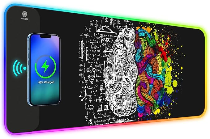 ToLuLu RGB Gaming Wireless Charging Mouse Pad, 7.5/10/15W 10 Light Modes LED Mouse Pad Computer Keyboard Mat Mousepad, 800x300x4MM Extended Large Desk Mat for Gaming, MacBook, Laptop, PC, Human Brain by ToLuLu