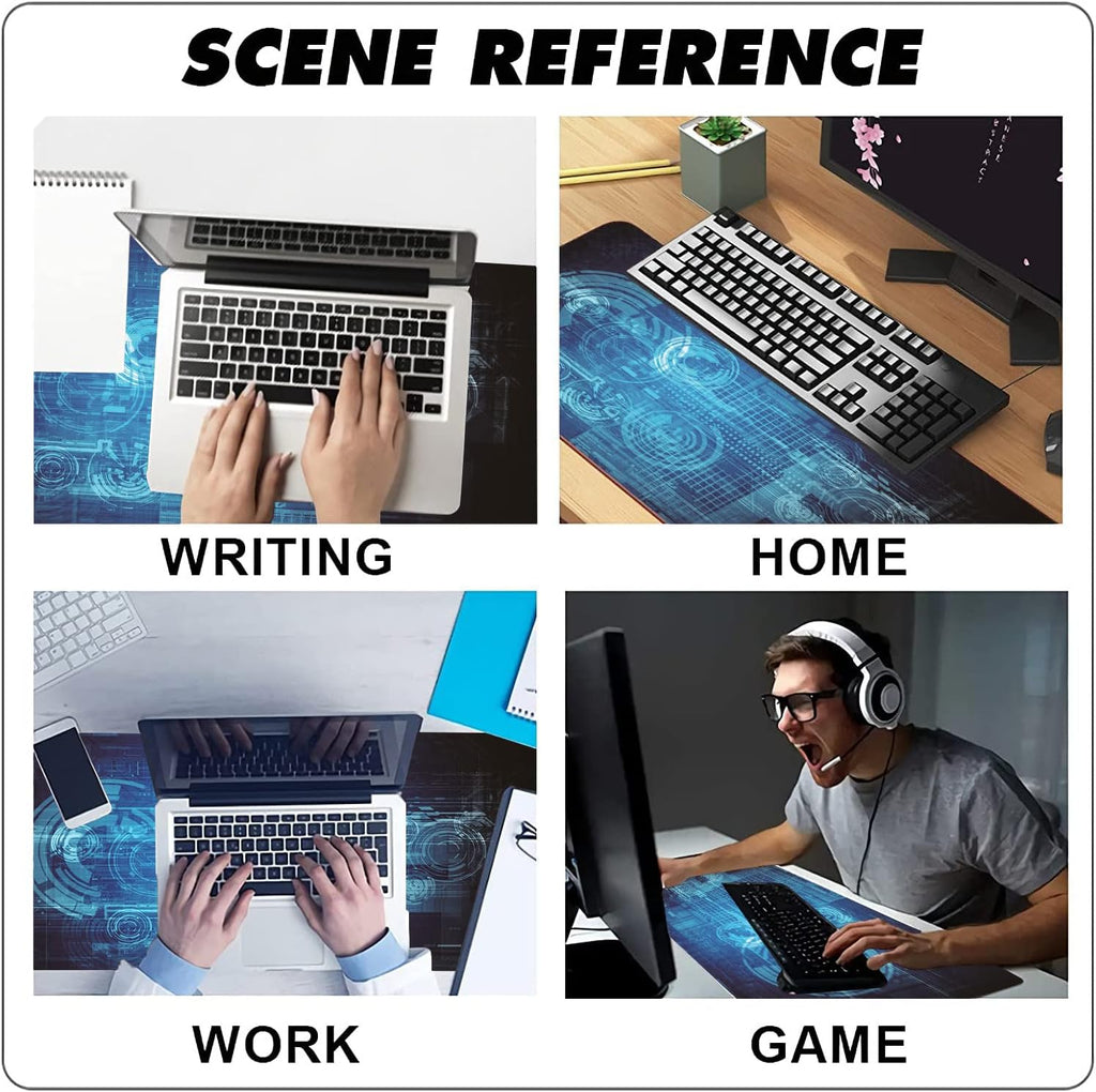 Extended Large Gaming Mouse Pad Abstract Blue Futuristic Tech XXL Size Keyboard Mouse Mat Desk Pad with Non Slip Rubber Base Stitched Edges Office Decor for Women Girls Men,35.4 x 15.7inch - Image 6
