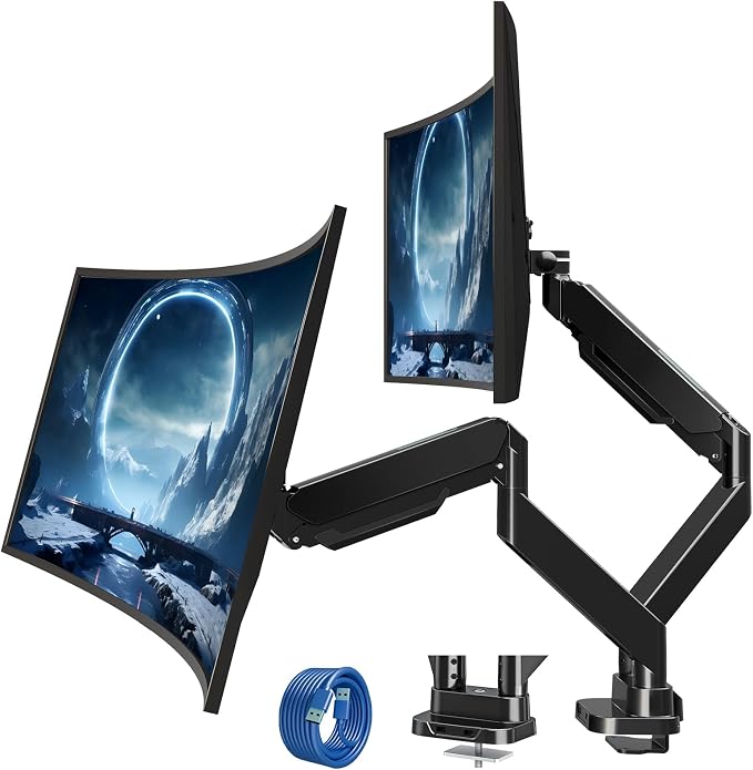 MOUNT PRO Dual Monitor Desk Mount for 39" Ultrawide Screen up to 33lbs, Heavy Duty Monitor Arm Double Gas Spring Arms for 2 Monitors, Adjustable Computer Monitor Stand with USB, VESA 75x75 100x100 by MOUNTPRO