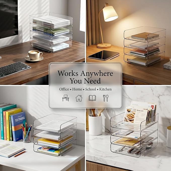 DCA 4 Tier Clear Desk Organizer, Stackable Paper Tray, Desktop File Sorter | Letter & A4 Compatible | Space-saving | Office, Home & School - Image 6