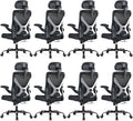 Ergonomic Office Chair: Mesh Desk Chair Comfy with Headrest& Lumbar Support | Ergalithic Big and Tall Office Chairs with Wheels & Flip-Up Arms-Computer Gaming Chairs for Adults (Black-Pack of 8) by Ergalithic