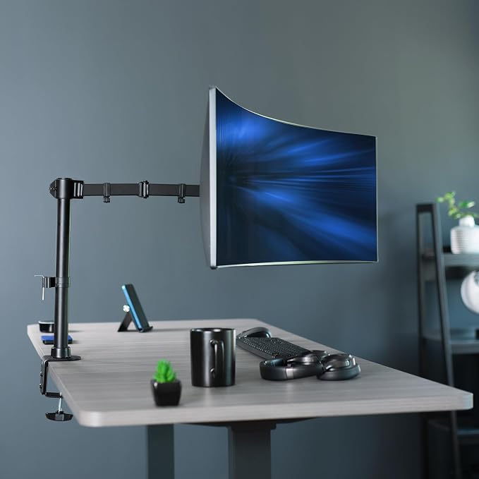 VIVO Single Large Monitor Arm Desk Mount, Holds Screens up to 45 inch Ultrawide, Fully Adjustable Stand with C-Clamp and Grommet Base, VESA 75x75mm or 100x100mm, Black, STAND-V149 - Image 2