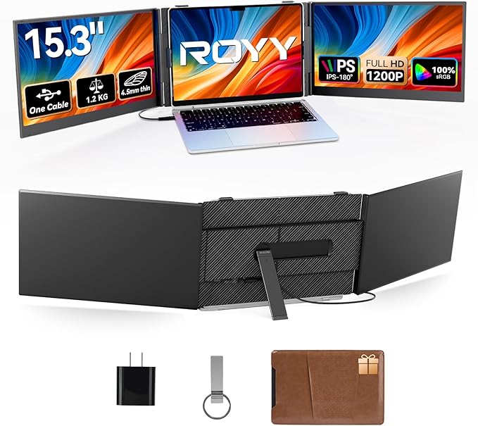 15.3" Laptop Screen Extender Portable, One Cable Connection Double Laptop Monitor FHD 1080P IPS, Ultra Thin Dual Monitor for 13-17" Laptops, Plug&Play Compatiable with Win/Mac/Chrome/Android/Switch by ROYY