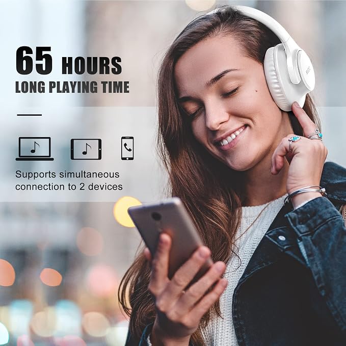 KVIDIO Bluetooth Headphones Wireless Over Ear Headsets 65H Playtime | Deep Bass, HiFi Stereo, Bluetooth 6.0, Microphone, Comfortable Fit, Foldable, Lightweight, Low Latency for Travel Home Office - Image 2