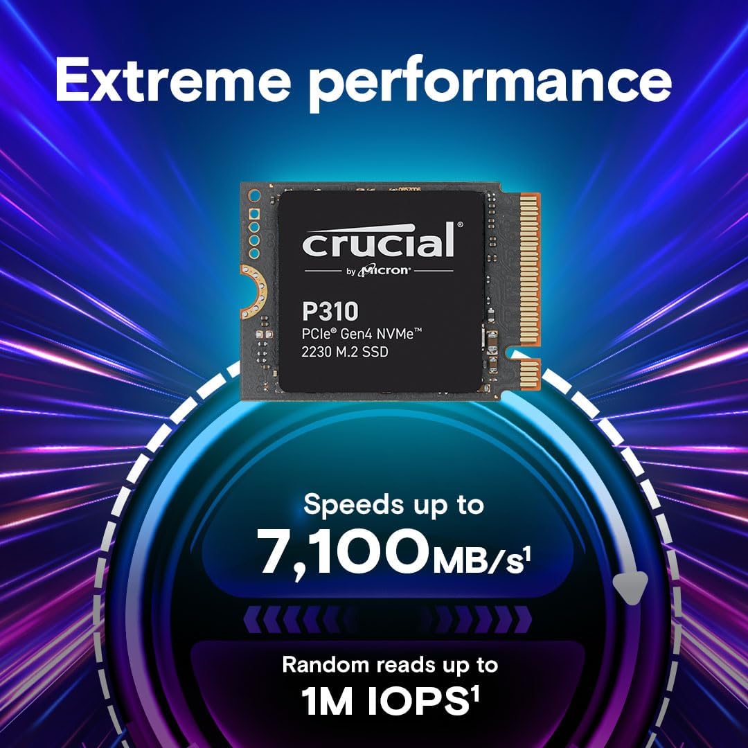 Crucial P310 2TB M.2 2230 SSD, PCIe Gen4 NVMe, Up to 7,100MB/s, Ideal for Steam Deck, ASUS ROG Ally, MSI Claw, Mini PCs & Ultrabooks, Solid State Drive - CT2000P310SSD2 - Image 2