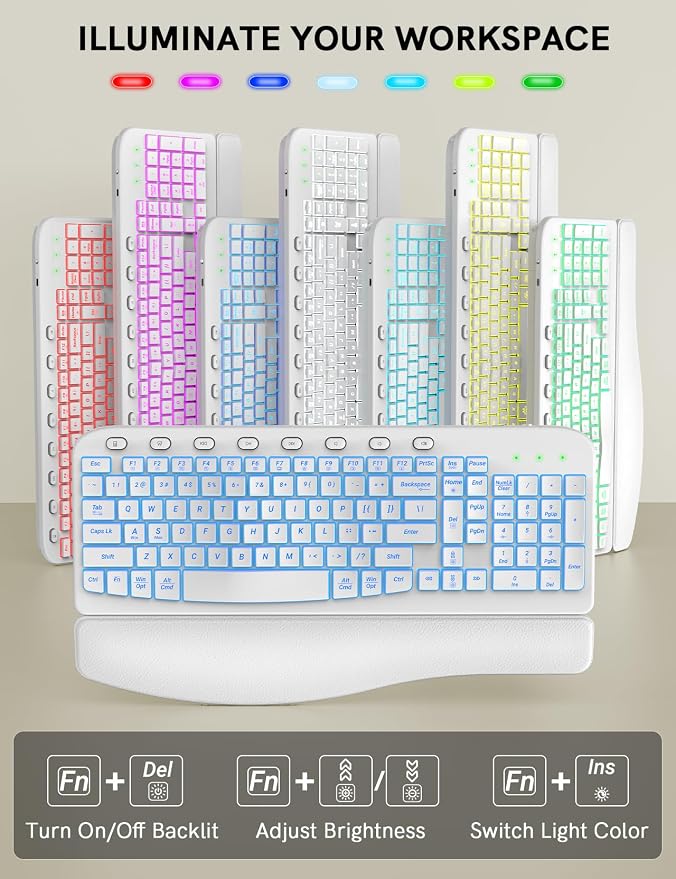 Wireless Keyboard and Mouse Combo, Ergonomic Wave with Wrist Rest - Image 3