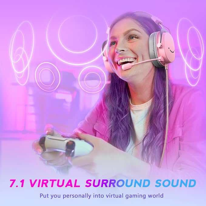 FIFINE USB Gaming Headset, PC Over-Ear Wired Streaming Headset with 3.5mm Jack, Detachable Microphone, 7.1 Surround Sound, Control Box, Passive Noise Cancellation, for PS5/Xbox/Switch-H9 Pink | Balanced Audio, 7.1 Surround Sound, Total 10ft Long Cable,... - Image 3