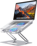 YICOSUN Adjustable Laptop Cooling Stand with 2 Quiet Fans & RGB Lighting, Aluminum Alloy & Foldable Ergonomic Design for MacBook, Lenovo, ASUS, Dell 10-16 Inch, Perfect for Gaming, DJ, Office - Silver by DeliveringDesktopFashion