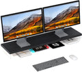 Dual Monitor Stand Riser, 40x10 in Wood & Acrylic Desktop Organizer Shelf by SSWOOD