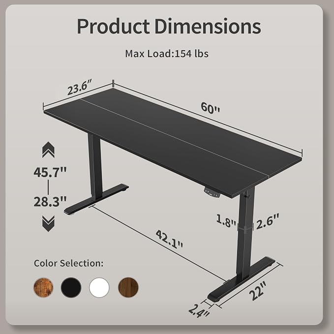 Agilestic 60 * 24 Inch Height Adjustable Electric Standing Desk, Black | Sit Stand Up Computer Desk, Memory Presets, Stable Steel Frame,154 lbs, Easy Assembly, Splice Board, Home Office, Studying - Image 3