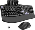 Wireless Keyboard and Mouse Combo, Full Size Ergonomic Wave Keys(Purple-B) | 2.4G Ergonomic Keyboard with Wrist Rest, Phone Holder, 3-Level DPI Silent Mouse with 6-Buttons, for Windows/Mac OS/Laptop/PC by Unknown