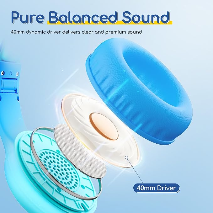 EarFun K1 Kids Headphones Wired with Mic, USB Type C Headphones for Kids | 85/94dB Volume Limit, Portable Wired Headphone with Shareport, Stereo Sound Foldable Headset for School/Toddler/Tablet, Cyan - Image 2