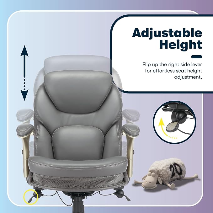 Serta Ergonomic Home Office Chair Pivot Lumbar Support, Leather Desk Chair | Claremont, Adjustable Arms, Height & Tilt, Foam Seat & Headrest Cushion, Work From Home Gaming Chair lower Back Pain, Gray - Image 12