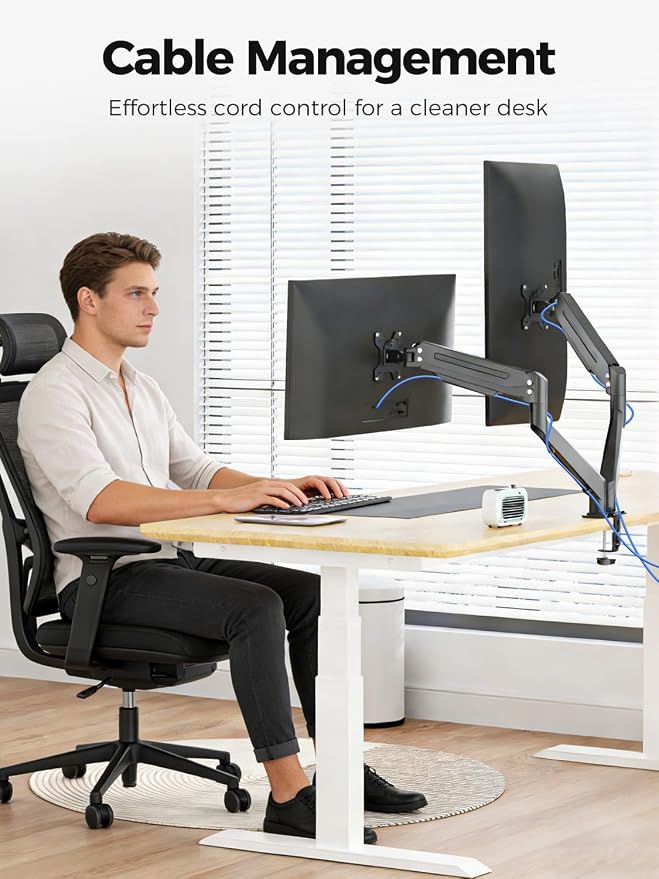 Suptek Dual Monitor Mount Stand-Height Adjustable Gas Spring Monitor Arm Desk Mount for 2 Computer Screens 17 to 35 inches - Each Arm Holds up to 24.25lbs,Black(MD8SP) - Image 8