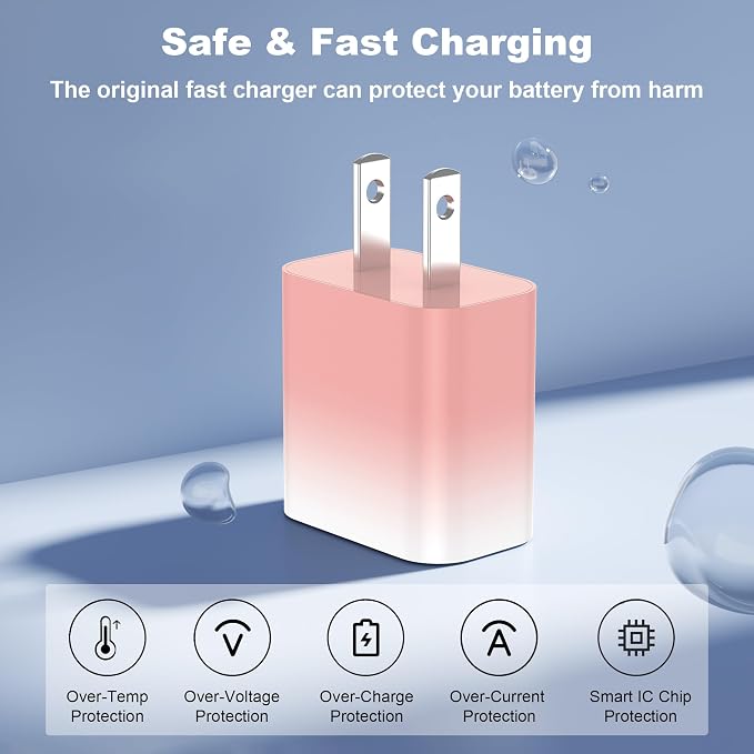 GREPHONE iPhone Charger Fast Charging,20W PD USB C Wall Charger 4 Pack with 6FT Fast Charging Cable - Fast Charger for iPhone 14/14 Pro Max/13/13 Pro/12/12 Pro/11/11 Pro/XS, iPad(Pink) - Image 2