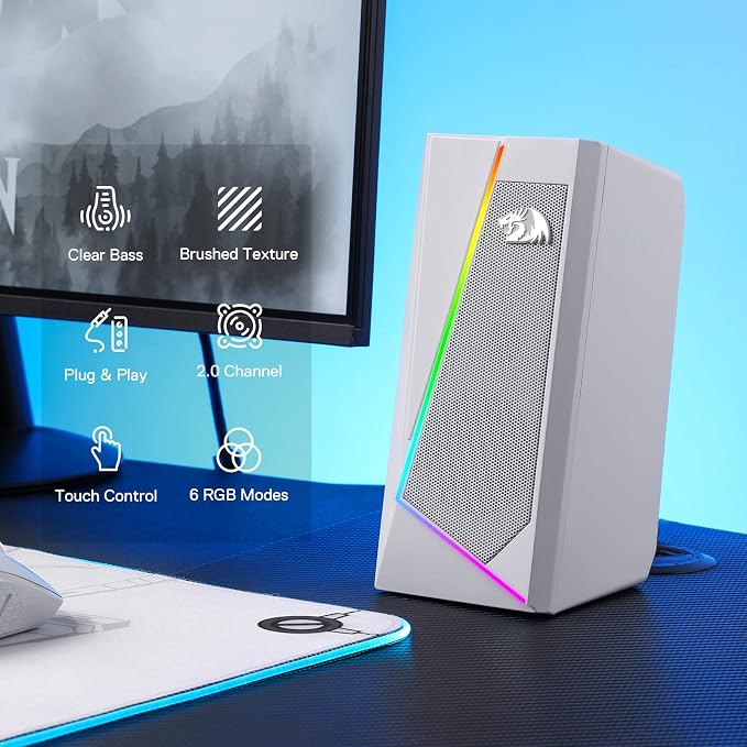 Redragon GS520 Wired 2.0 Channel Stereo Sound Desktop RGB Computer Speakers | Enhanced Auido Quality, Plug & Play USB Powered PC Gaming Speaker, 6 Colorful Backlight Modes, Easy-Access Volume Control - Image 2