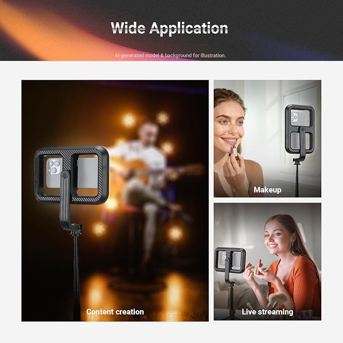 NEEWER Basics 10W Selfie Light with Tripod Stand, 1200mAh LED Square Ring Lighting, 72" Selfie Stick Phone Holder Compatible with iPhone, CRI90 3 Modes Remote for Travel Vlog Video Recording, NL100B - Image 5