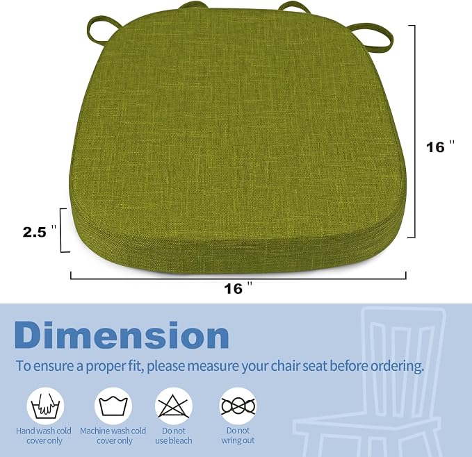 BUYUE Thickened 2.5" Dining Chair Cushions Set of 4, U-Shape High Density Foam Comfortable Chair Pads for Kitchen, Slip Resistant Indoor Seat Cushions (4 PCS, Grass Green) - Image 3