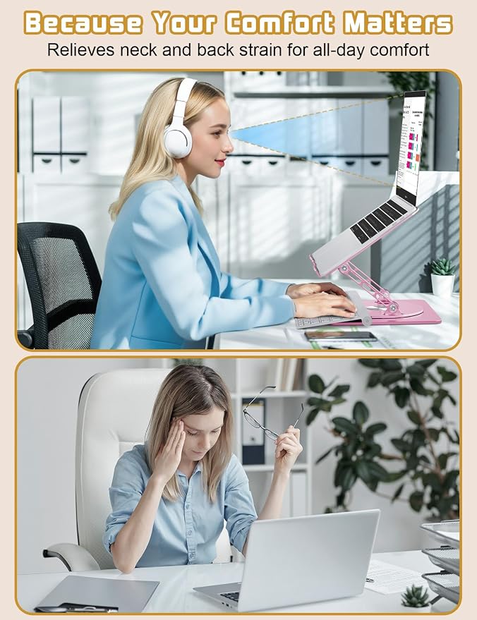 Adjustable Laptop Stand for Desk-360° Rotating Foldable Laptop Holder Ergonomic Laptop Riser for MacBook Pro/Air Dell HP Lenovo Notebook up to 16",Pink - Image 6