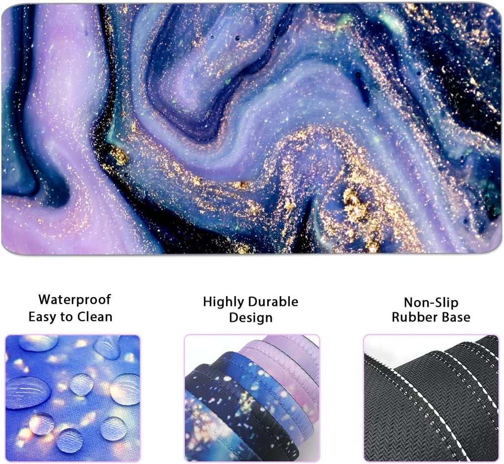 4-in-1 Large Gaming Mouse Pad, Keyboard Wrist Rest Pad & Wrist Support Mousepad Set, Extended Desk Pad Waterproof Desk Mat for Home Office Study Game - Purple Marble - Image 4