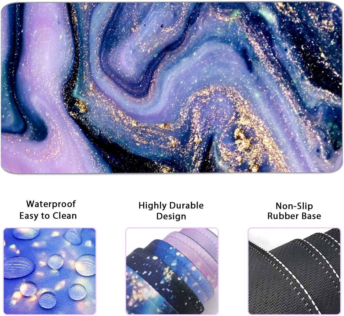 4-in-1 Large Gaming Mouse Pad, Keyboard Wrist Rest Pad & Wrist Support Mousepad Set, Extended Desk Pad Waterproof Desk Mat for Home Office Study Game - Purple Marble - Image 4