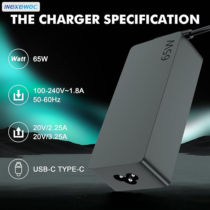 65W USB Type C Charger Compatible with LenovoThinkPad/Chromebook/Yoga, Compatible with Lenovo ThinkPad T14 T16 E15 E14 T480 T490 Yoga 7i C930 C940 Chromebook S330 Laptop Power Cord - Image 4