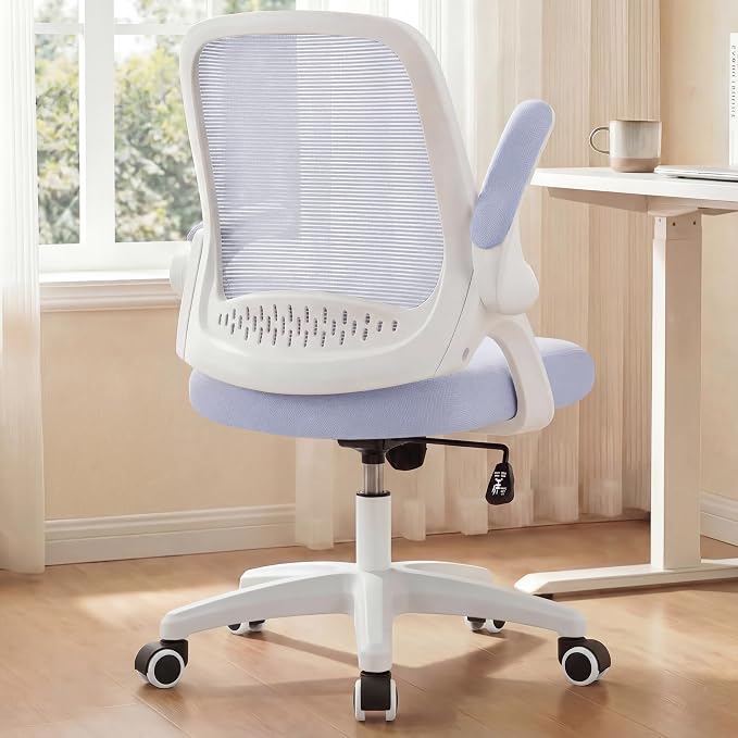 NEO CHAIR Office Desk Chair, Ergonomic Mesh with Flip-Up Armrests, Purple | Lumbar Support, Height Adjustment, 360° Swivel and Rolling Base, Space-Saving Design for Home Office, Vanity or Study by NEOCHAIR