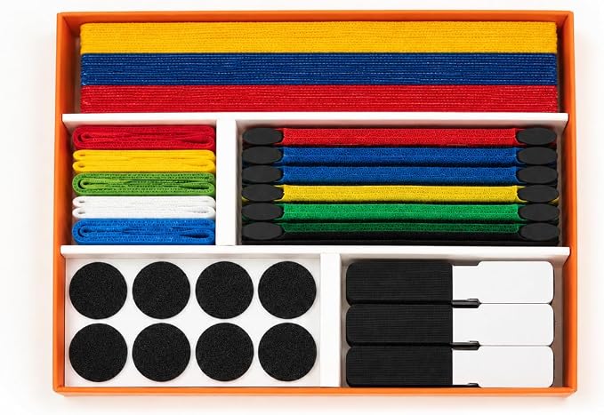 Cable Management Kit, 135 Pcs Reusable Cable Ties and Cord Labels | with Adhesive Cable Clips, Hook and Loop Straps for Under Desk Wire Organizer Home Office - Multicolor - Image 9