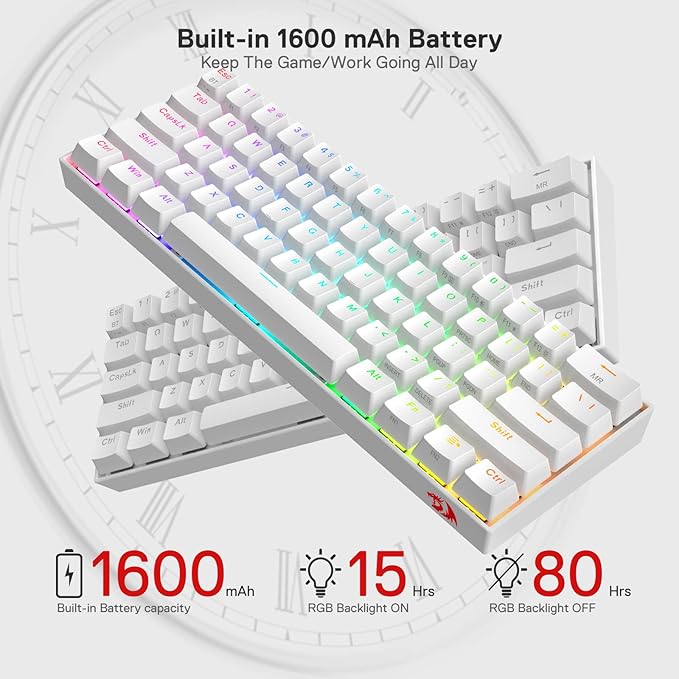 Redragon K530 Pro Draconic 60% Wireless RGB Mechanical Keyboard, BT/2.4Ghz/Wired 3-Mode 61 Keys Compact Gaming Keyboard w/Hot-Swap Socket, Free-Mod Plate Mounted PCB & Linear Red Switch - Image 4