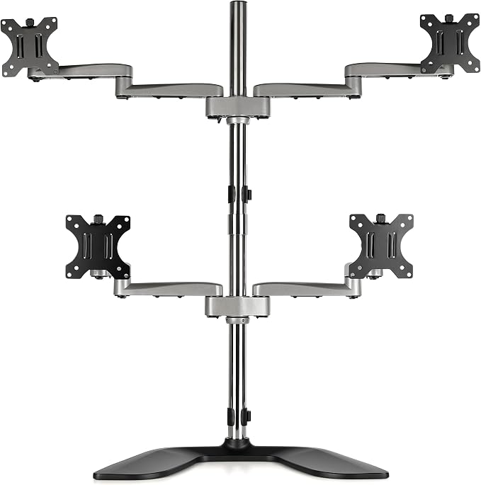 StarTech.com Desktop Quad Monitor Stand - Ergonomic VESA 4 Monitor Arm (2x2) up to 32" (17.6lb/8kg) - Free Standing Articulating Universal Pole Mount - Height Adjustable/Tilt/Swivel/Rotate (ARMQUADSS) | Ergonomic VESA 4 Monitor Arm (2x2) up to 32" (17.... - Image 5