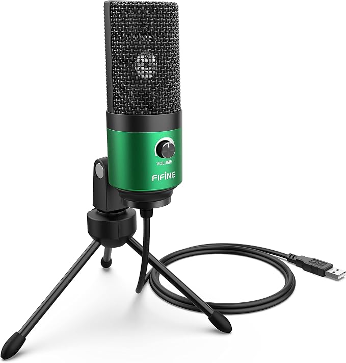 FIFINE K669 Green USB Condenser Microphone for Recording, Video Conference | Computer PC Mic with Gain Control, USB Cable for Streaming, Podcasting, Twitch, Discord by FIFINE