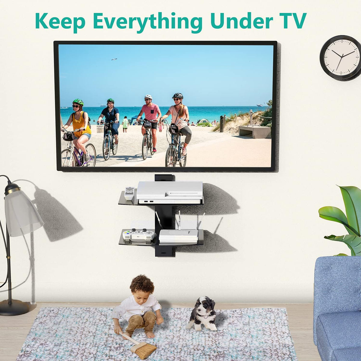 WALI 2 Tier Glass Floating TV Wall Shelf for Projector, DVD Players - Image 4