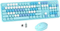 MPTOG Colorful Wireless Computer Keyboard and Mouse Combo (Blue-Colorful) | Retro Round Typewriter Keycaps, Power Switch, Ergonomic Design, 2.4GHz Wireless for Windows, Mac, PC by MPTOG