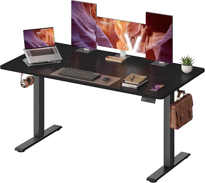 VASAGLE Electric Standing Desk, 55.1 x 27.6 Inches Height Adjustable Desk, Sedentary Reminder, 4 Memory Heights, for Home Office, Black ULSD315BZ020S by Unknown
