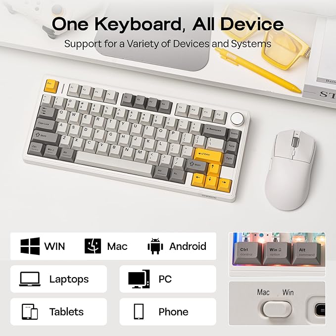 EPOMAKER TH80 V2 75% Wireless Mechanical Keyboard with Metal Knob, 8000mAh | 2.4Ghz/BT/USB-C, RGB, Hot Swap, Custom Driver, PBT Keycap, Wireless Gaming Keyboard for PC/Mac (White, Creamy Jade) - Image 6