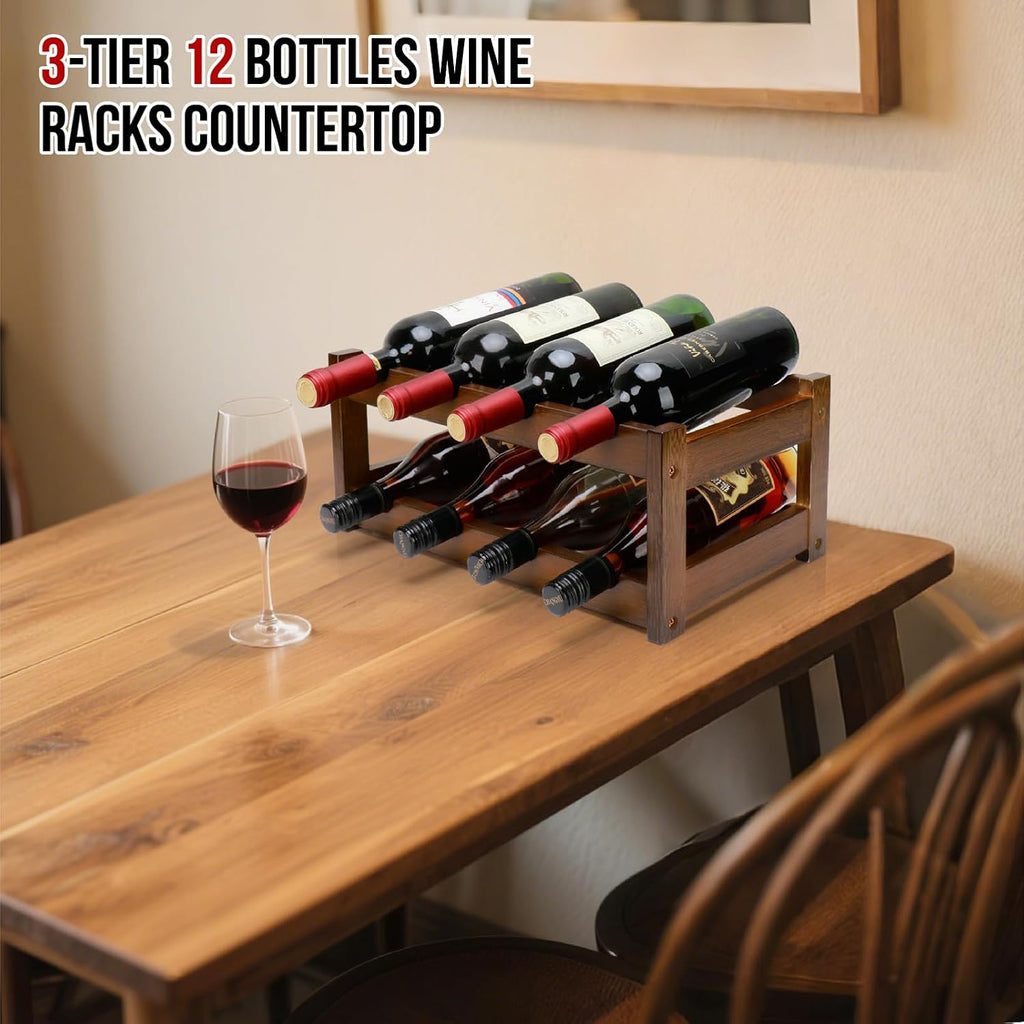 Bamboo Wine Rack, 2-Tier 8 Bottles Wine Storage Cabinet Shelf - Image 2