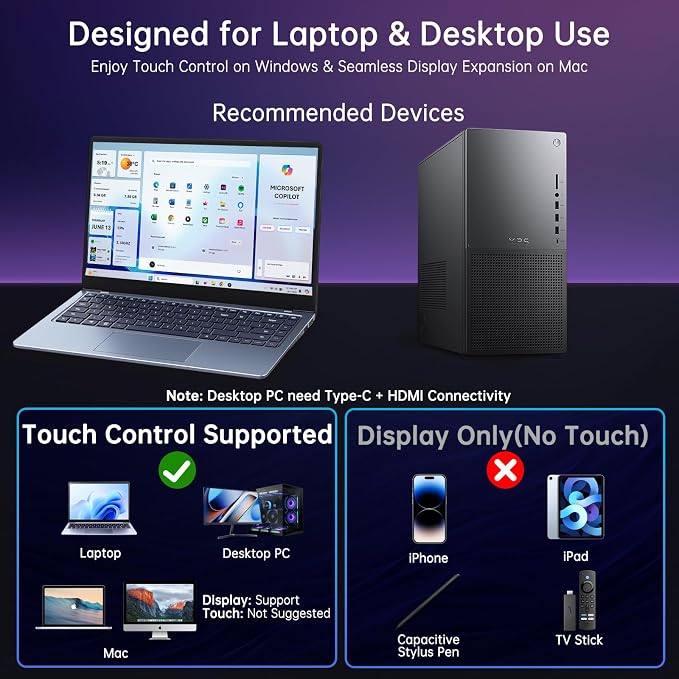 15.6‑Inch Touchscreen Portable Monitor, 122Hz Laptop Screen Extender | USB‑C Monitor, Portable Monitor for Laptop,FHD 1080P IPS,Capacitive Touch,HDR,100% sRGB,Adjustable DC Stand,for Mac,Phone - Image 5