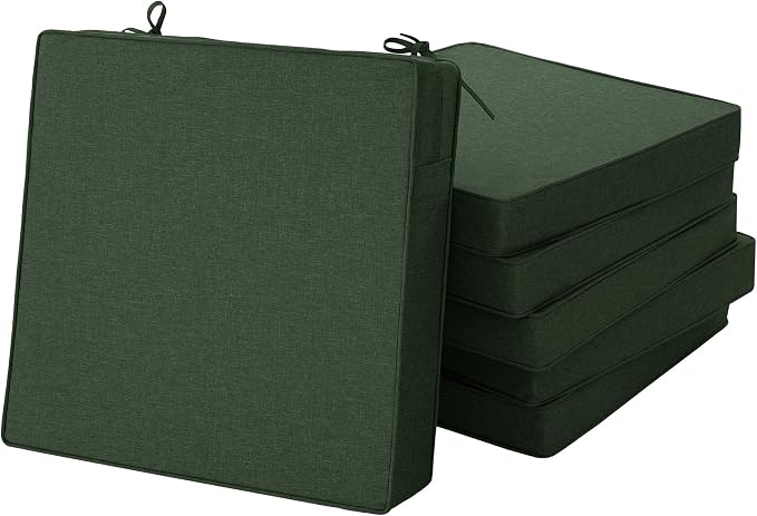 Outdoor Chair Cushions, Set of 6, 24 x 24 Inch, Olive Green | Water Resistant, Fade Resistant, Patio Furniture Square Seat Replacement, Removable Cover with Ties, Non-Slip Bottom by Unknown