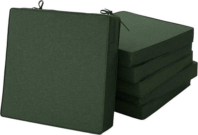 Outdoor Chair Cushions, Chair Pads, Set of 6, 17 x 16, Olive Green | Water-Resistant & Fade-Resistant, Patio Seat Replacement, Removable Cover with Zipper, Non-Slip Bottom with Straps by Unknown