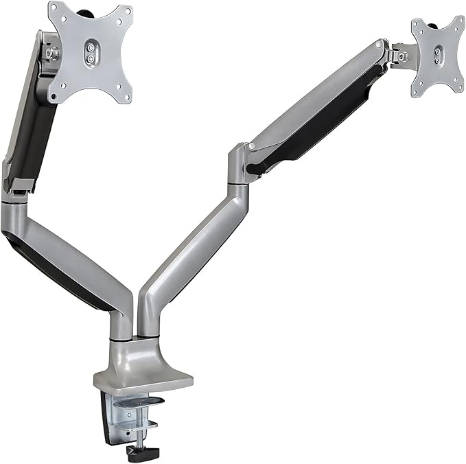 Mount-It! (MI-1772) Dual Monitor Arm Mount Desk Stand Two Articulating Gas Spring Height Adjustable Arms | Fits Up To 32" VESA 75 100 Compatible Screens | C-Clamp and Grommet Bases (Silver) by Mount-It