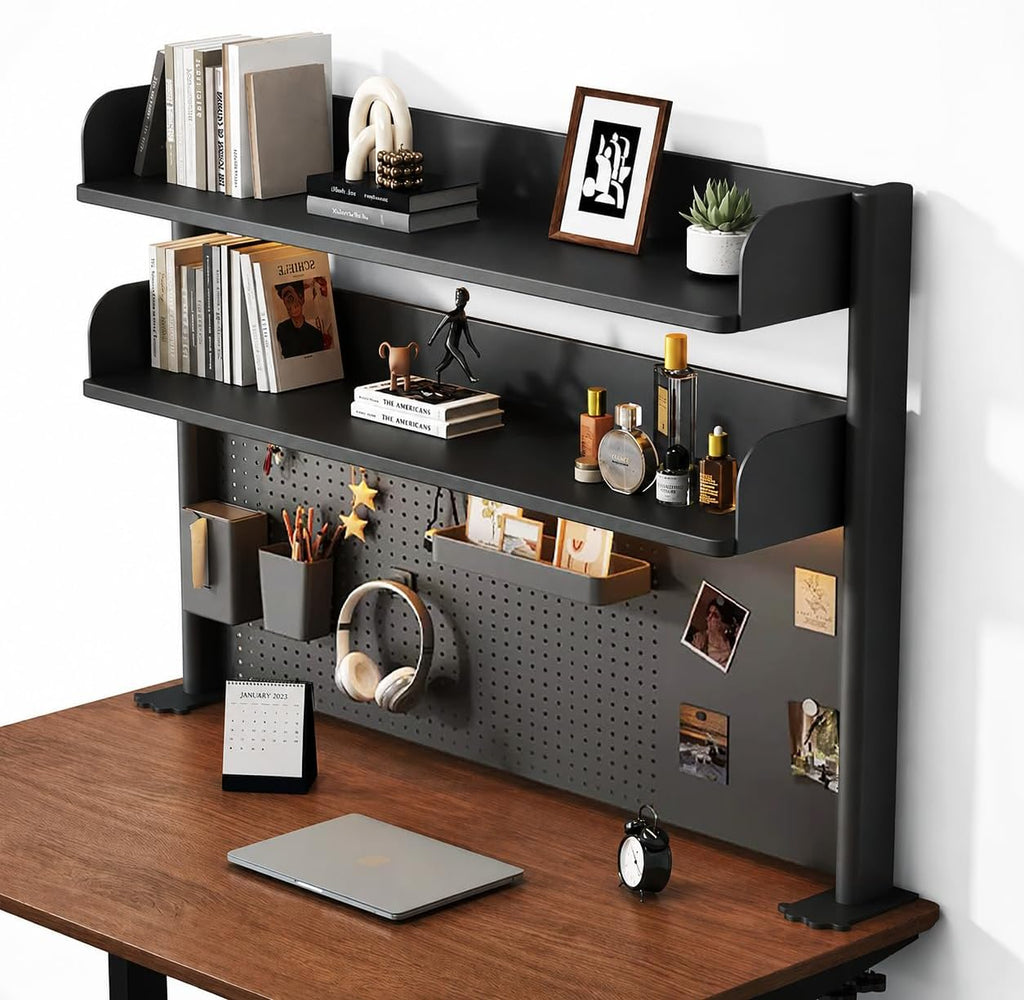 Clamp on Desk Shelf with Pegboard, Desktop Organization Bookshelf by OXBZKMY