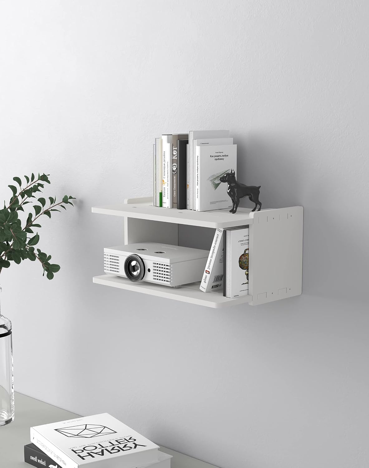 Projector Wall Mount Shelf - Floating Shelf with Holder, White - Image 2