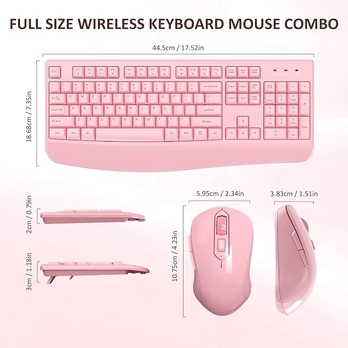 Wireless Keyboard and Mouse Combo, Full-Sized 2.4GHz Wireless Keyboard with Comfortable Palm Rest and Optical Mouse for Windows, Mac OS PC/Desktops/Computer/Laptops (Full Pink) - Image 2